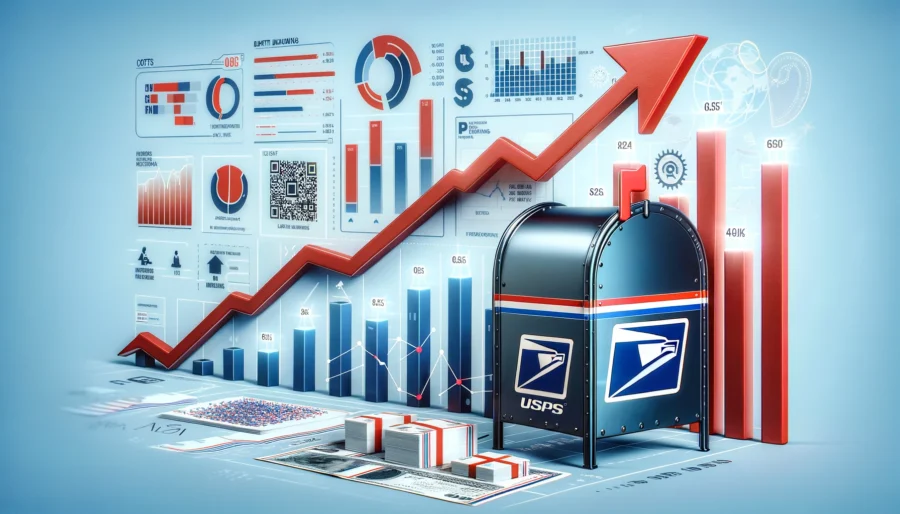 the image that represents the impact of USPS rate increases on direct mail advertising costs, along with strategies to manage these increases effectively.